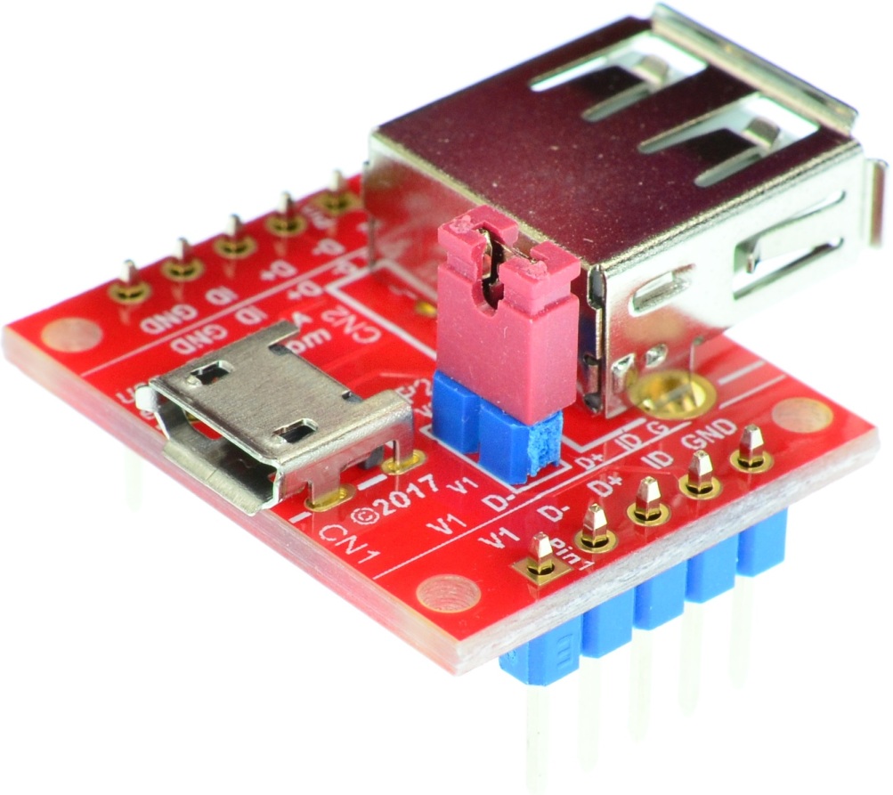 micro USB Type B Female to USB Type A Female pass-through adapter breakout